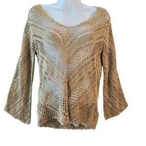 The Limited Crochet Overlay Gold/Biege Sweater Boho Classic Glam Large NWT